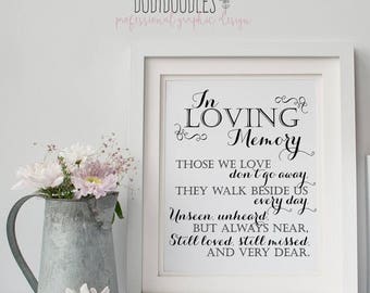 70% OFF THRU 9/30 ONLY In Loving Memory, Printable Sign for Wedding Memorial Table, Those We Love Don't Go Away Quote, 8x10 Memory Printable