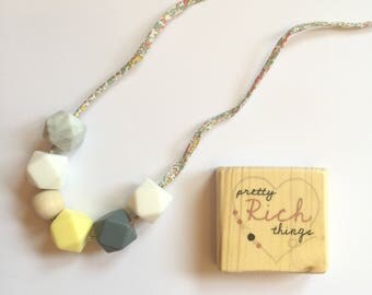Personalised Liberty Silicone Teething/Breastfeeding Necklace LEMON GREY