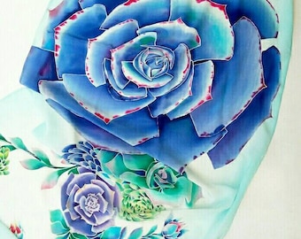 Summer Wrap Silk Scarf Hand Painted Large Silk shawl Bridesmaid shawl Flowers festival shawl Succulent Wedding shawl Botanical scarves