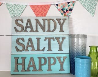 Beach House Decor, Beach House sign, Beach Decor, Sandy Salty Happy Sign, Nautical sign, nautical decor, beach art, beach house art, beach