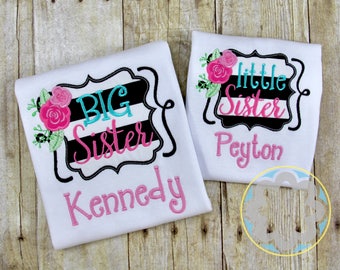 Big Sister - Little Sister Monogrammed - Personalized Coordinating Sibling Shirts
