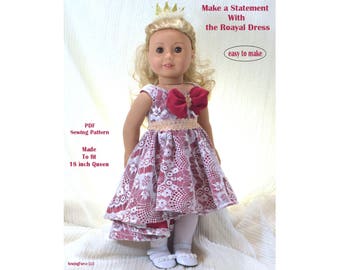 18 inch doll clothes pattern, American girl doll clothes pattern, PDF Sewing Pattern, Royal Dress - instant download