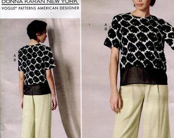SUMMER SALE DKNY Donna Karan Vogue V1492 American Designer Misses Scalloped Top and Straight Leg Pants Oop Sewing Pattern Size 14 to 22 Unc
