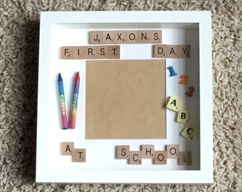 My First Day At School Scrabble Art Photo Frame, My First Day At Nursery, Pre School etc, Scrabble Frame, Scrabble Art, Personalised Frame