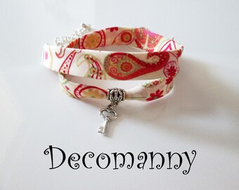 Bracelet double turn liberty orange Mark and key charm