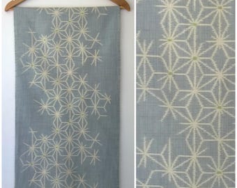 Vintage Handwoven Tsumugi Kimono Silk Asanoha Duck Egg Blue Cream