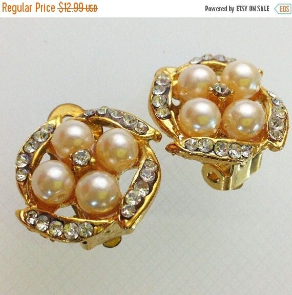 Items similar to SALE NOW Clip on 60s Crystal, Rhinestone Earrings