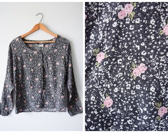 80s floral print blouse | M