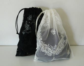 Two lingerie bags, Lingerie travel bags, Lingerie pouch, Wedding gift, Pochette lingerie, Pochon guipure, Bridesmaid gift, Gift for her