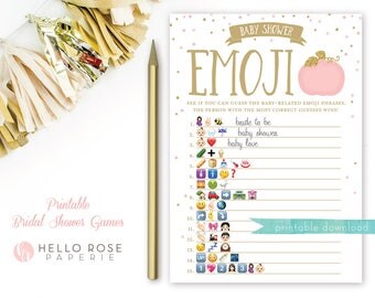 Pumpkin Baby Shower Emoji Pictionary Game . Pink and Gold Baby Shower Game . Printable Instant Download . Pink Pumpkin Baby Shower Girl Game
