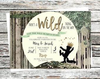 Personalised Where the Wild things are Baby Shower Invitation, Enchanted Forest Stars invites, Moon, Gold, Trees, Matching files available