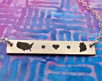 Adoption bar necklace. From One State to Another State Or Country to Country Personalized adoption jewelry, new mom, adoption gift