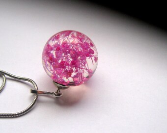 resin Ball pendant with real dried flowers