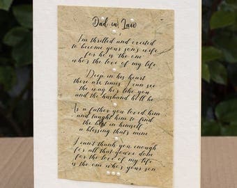 Wedding Poem from the Bride to her New Father in Law, Father in Law Poem Card, Father of the Groom Card, Wedding Card, Father in Law Gift