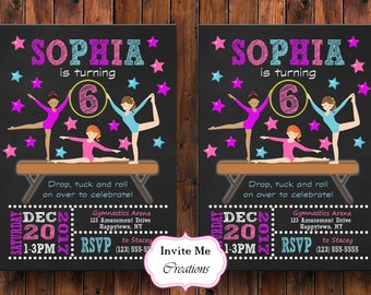 Gymnastics Invitation, Gymnastics Invite, Gymnastics Birthday Invitation, Tumbling Invitation, Gymnastics Party Invitation, Printable, Pink