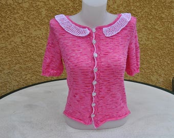 Pink knitted cotton button front women top