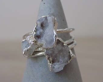 Raw quartz silver ring - raw crystal ring - silver crystal ring - druzy ring - quartz stone ring - raw stone ring