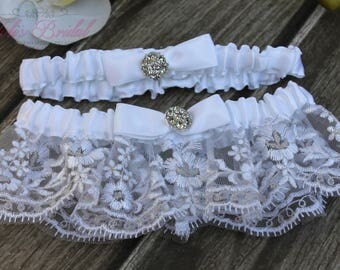 FAST Shipping!!!! Beautiful White Wedding Garter Set, Bridal Garter Set, Rhinestones Garter, Lace Garter Set, Toss Garter, Tossing Garter
