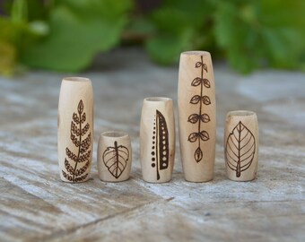 I Leaf you - 5 dread beads set - wooden hair beads and dreadlock beads