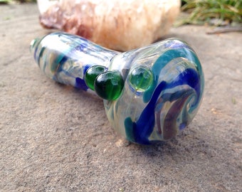 Jupiter Glass Smoking Pipe, Blue and Green Swirl Glass Pipe