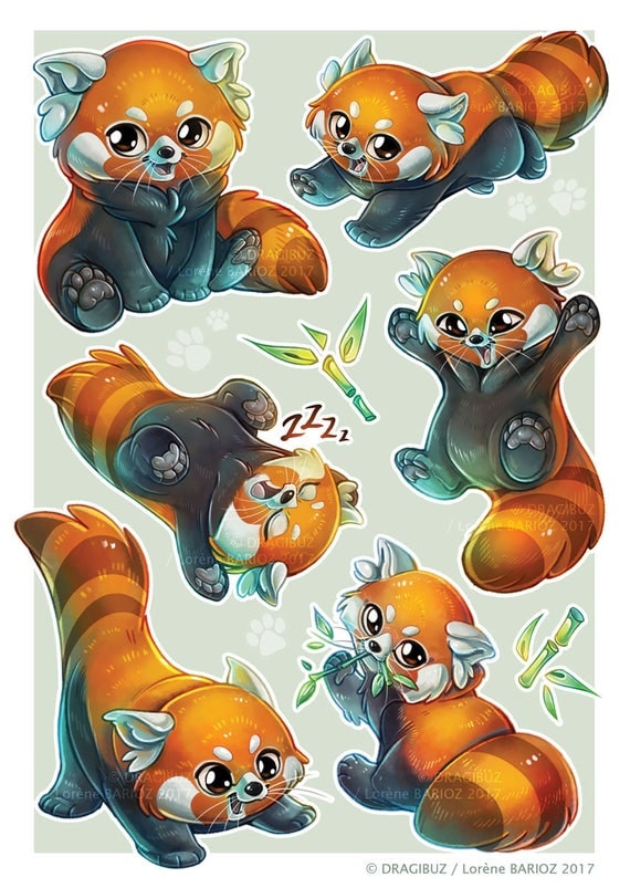 Planche de stickers Panda  roux 