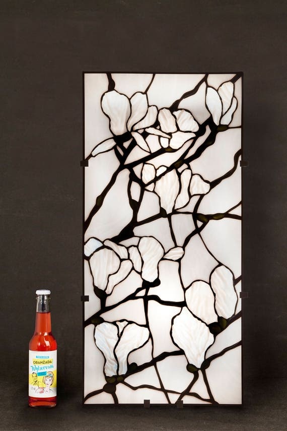 Stained Glass Panel, Magnolia Stained Glass, Wall Sconce, Wall Lamp, Wall Lanterns, Wall Lamp Plug In, Wall Lamp With Cord, Light Panel,
