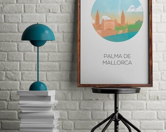 Spain city print for home decor, Mallorca draw, gift for her, wall decor