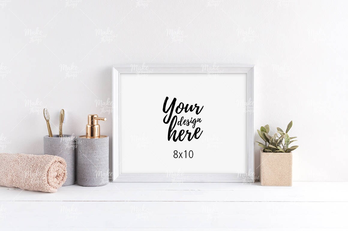 Download 8x10 white wooden frame mockup / Styled stock photography