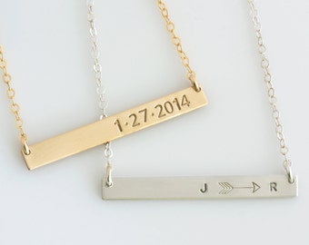 Gold Bar Necklace, Personalized Name Plate Necklace, Gift for Wife, Gift for Her, Personalized Skinny Bar Necklace, LEILAjewelryshop, N249