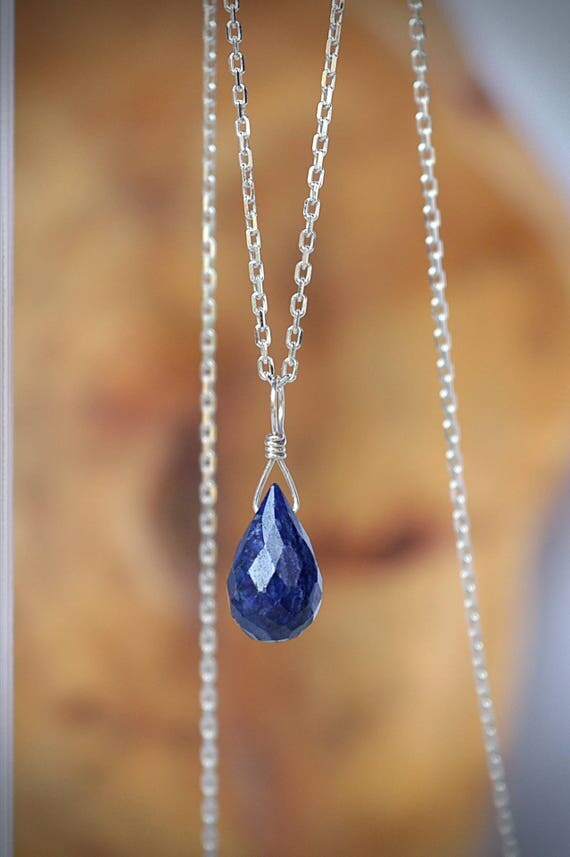 Natural Blue Sapphire Necklace Pendant Genuine Gemstone