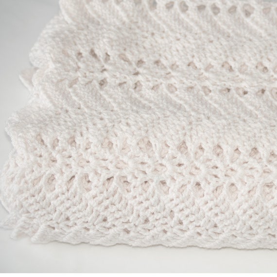 White Blanket Crocheted Afghan in Antique White Off White
