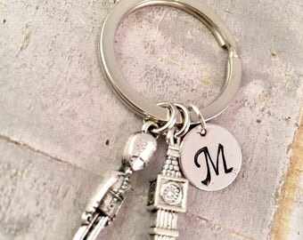 London Keychain, Landmark Keychain, London Calling Keychain, London UK Souvenir Keychain, Big Ben Purse Charm, British Soldier Charm