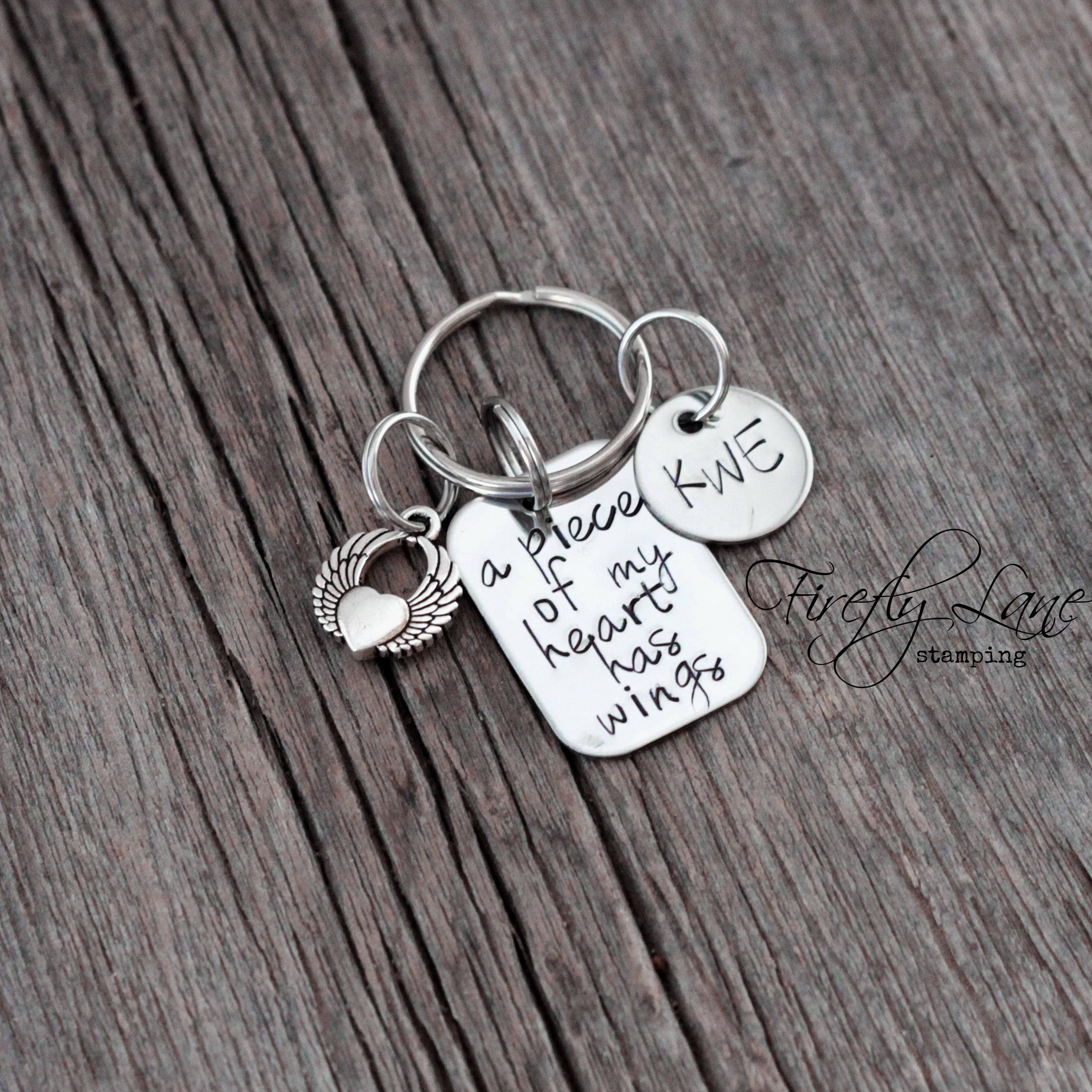 Hand Stamped Bereavement Keychain   A Piece Of My Heart Has