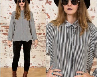 Navy Blue Stripe Shirt / 90s Liz Claiborne / Size 8