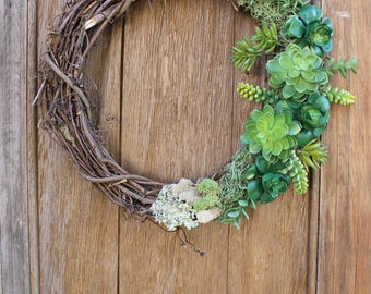 Succulent Wreath, Spring Wreath, Summer Wreath, Succulent Decor, Green Wreath, Natural Wreath, Faux Succulent Wreath, Rustic Wreath