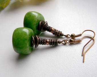 Green Quartz Dangle Green Earrings Copper Dangle Design Inspired Design Earrings Boho Dangle Bohemian Jewelry Elegant Dangle Birthday Gift