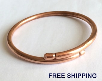 Healing Raw Copper Bracelet - Adjustable Copper Bangle - Solid - Unisex