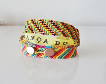 Bracelet Brazilian multi strand yellow and multicolor - manufacturing France