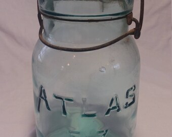 Atlas canning jar/vintage canning jar/blue glass canning jar