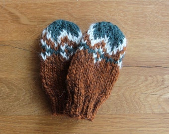 Toddler Mittens Hand Knit - 100% Natural Icelandic Wool