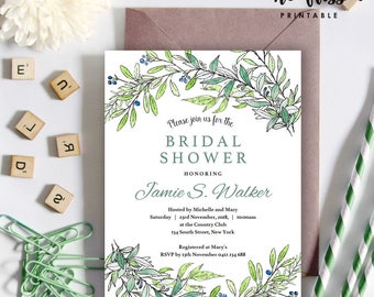 Floral Bridal Shower Invitation | 5x7 | Editable PDF File | Instant Download | Personalize at home with Adobe Reader
