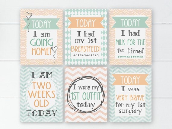NICU Milestone Cards Printable Mint and Orange Preemie