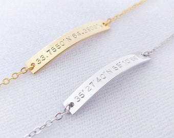 Custom Hand Stamped Gold Coordinates Bracelet, Location GPS Coordinates, Latitude Longitude, Wedding Gift, Anniversary Gift