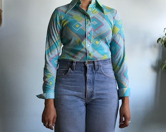 Vintage sz L 70s jumpshirt, one piece, jumper, leotard