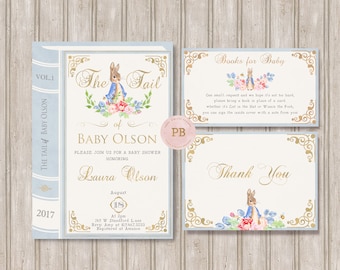 Peter Rabbit Invitation, Bunny Baby Shower, Bunny Birthday Invitation, Book Invitation, First Birthday Invitation