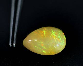 3.89 cts-Multi Color Rainbow Flashes-Ethiopia-Natural-Pear Cabochon-Opal-C3