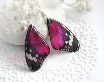 Dark pink earrings for girl Gift for women jewelry Pink butterfly earrings Resin jewelry Crimson earrings Fuchsia jewelry Magenta earrings