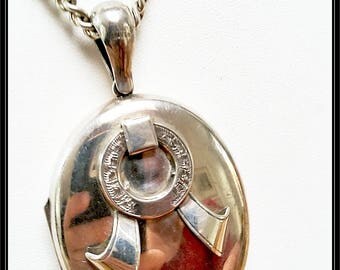 Large Antique Victorian Sterling Silver locket and Sterling Silver chain