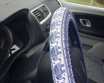 Steering wheel cover with elephants Beautiful car accessory for woman man Great gift for her One size fit to all Cute blue car decoration