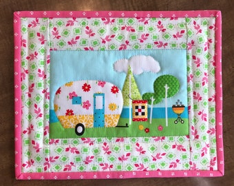 Quilted mug rug, snack mat, mug mat, camper, camping, Quiltsy handmade, Item #219